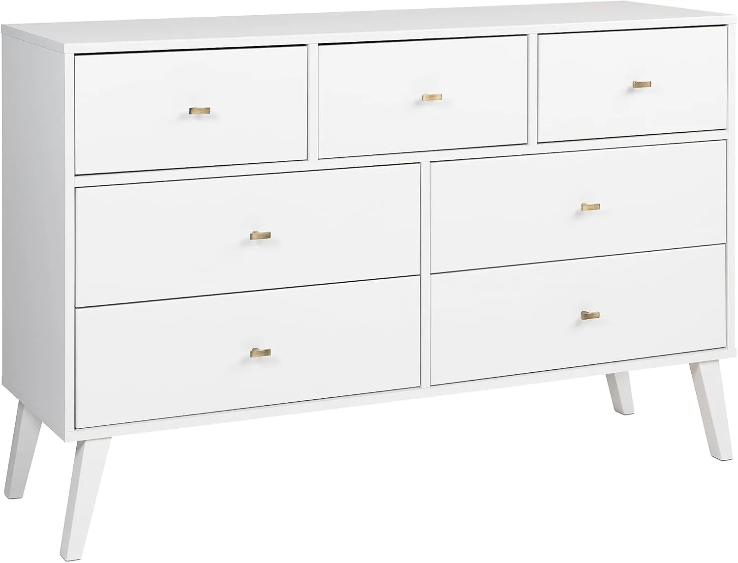 Prepac Milo Mid-Century Modern 7 Drawer Double Dresser for Bedroom, Wide Chest of Drawers, Contemporary Bedroom Furniture, 16" D x 52.5" W x 33.75" H, White, WDBR-1407-1