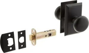 Providence Door Set with Round Brass Knobs Passage in Flat Black. Doorsets.