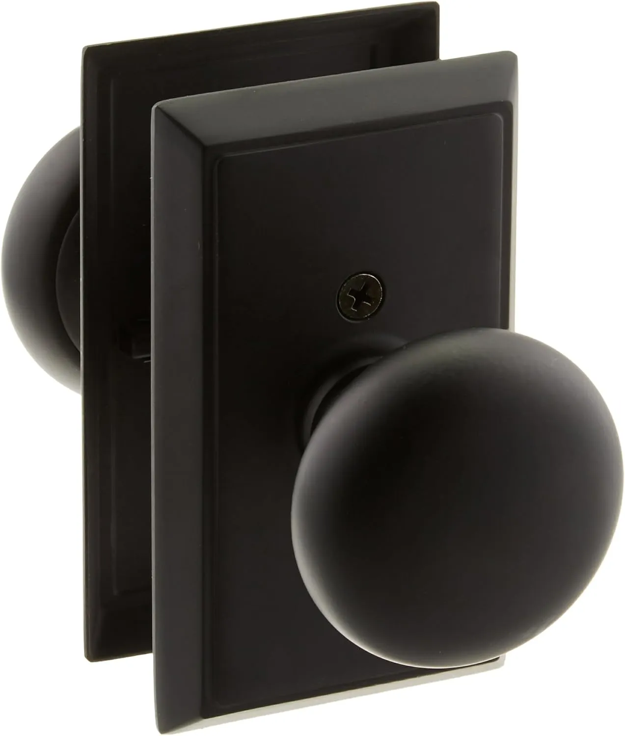 Providence Door Set with Round Brass Knobs Passage in Flat Black. Doorsets.