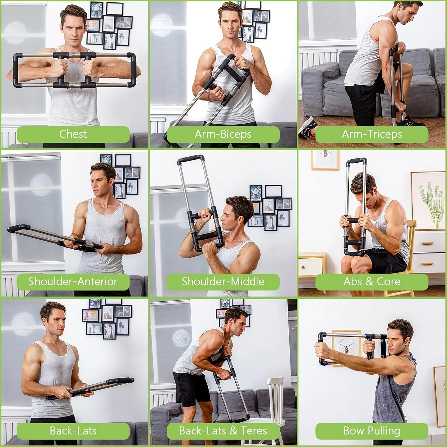 Push Down Bar Machine - Chest Expander at Home Workout Equipment, Arm Exerciser - Portable Spring Resistance Exercise Gym Kit for Home, Travel or Outdoors
