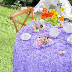 QueenDream Lavender Rosette Round Tablecloth, 60 Inch, Perfect for Wedding, Baby Shower, Birthday Parties