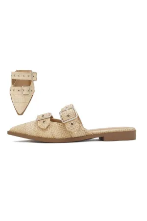 Raffia Pointed Closed Toe Slip On Mule Flats