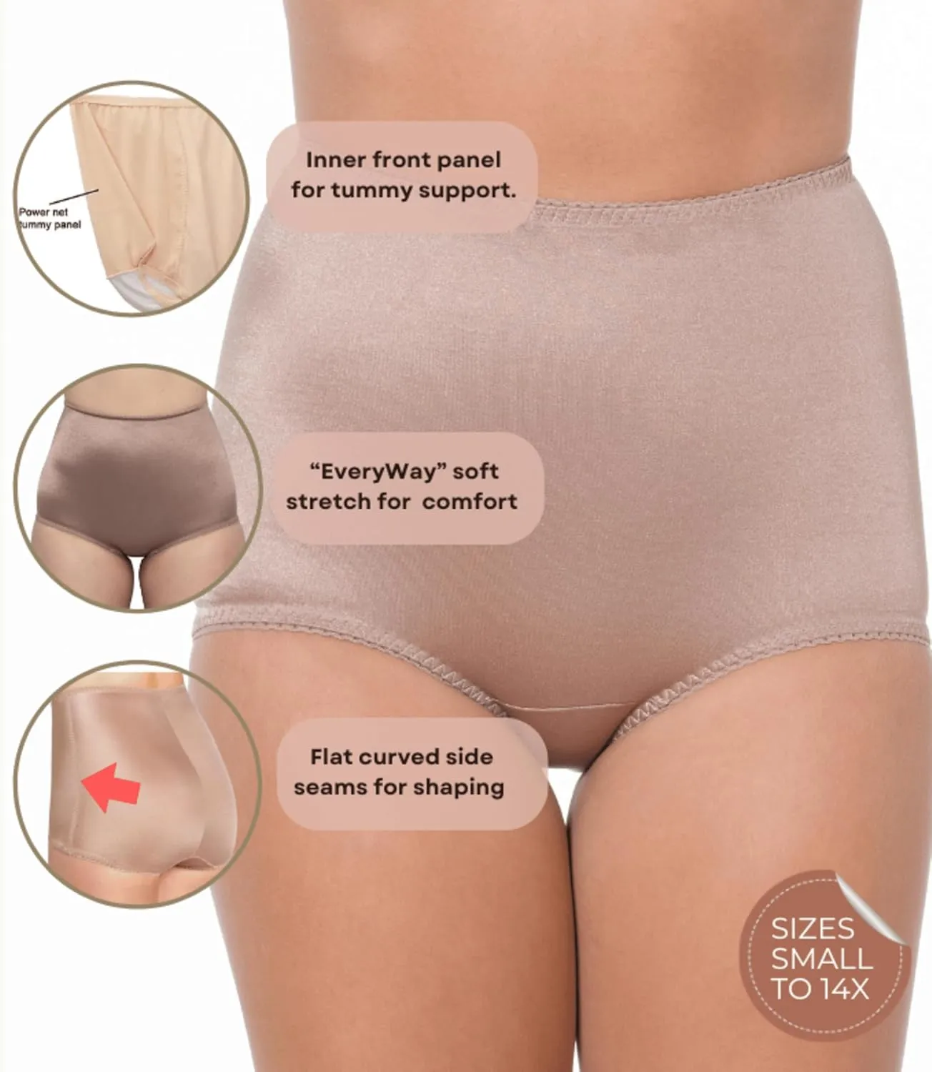 Rago 511 Light Shaping Brief | Size Sm - 14XL | Made in USA | High-Rise, Tummy Control, No Show Seams, Cotton Crotch