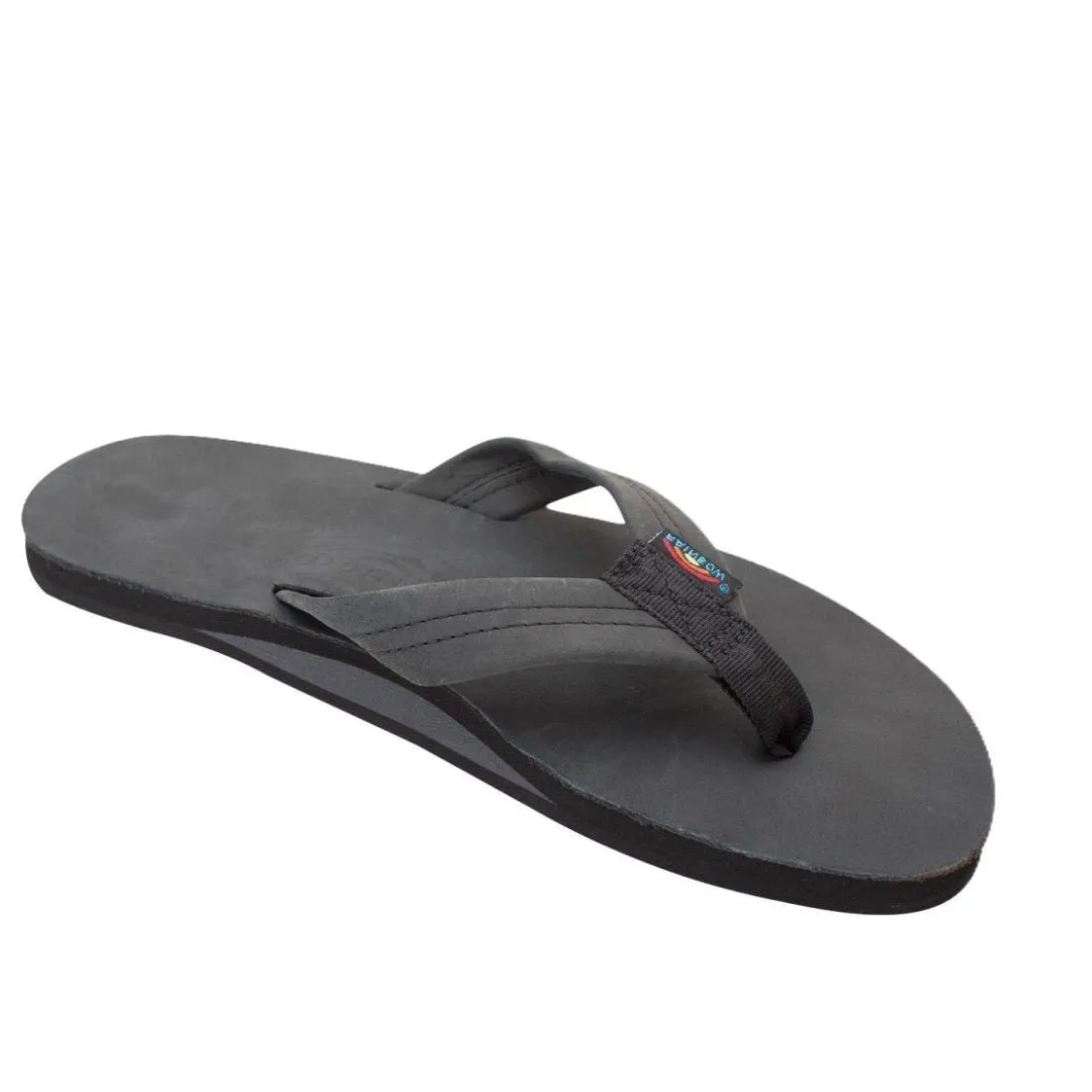 Rainbow Sandals Men's Leather Single Layer Wide Strap Black Flip Flop