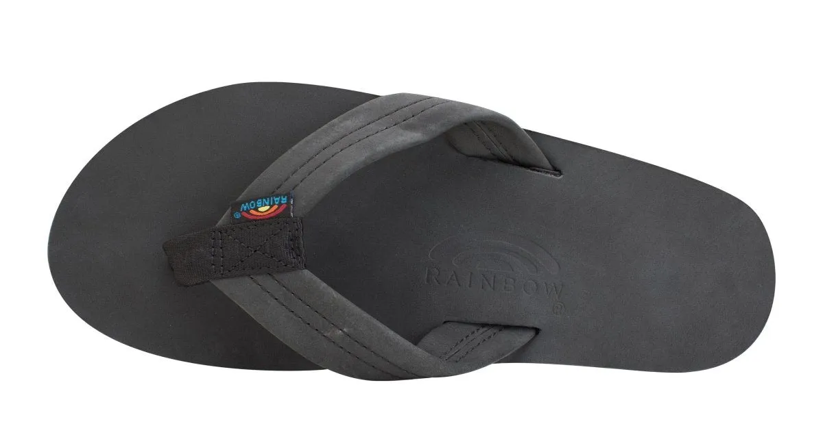 Rainbow Sandals Men's Leather Single Layer Wide Strap Black Flip Flop