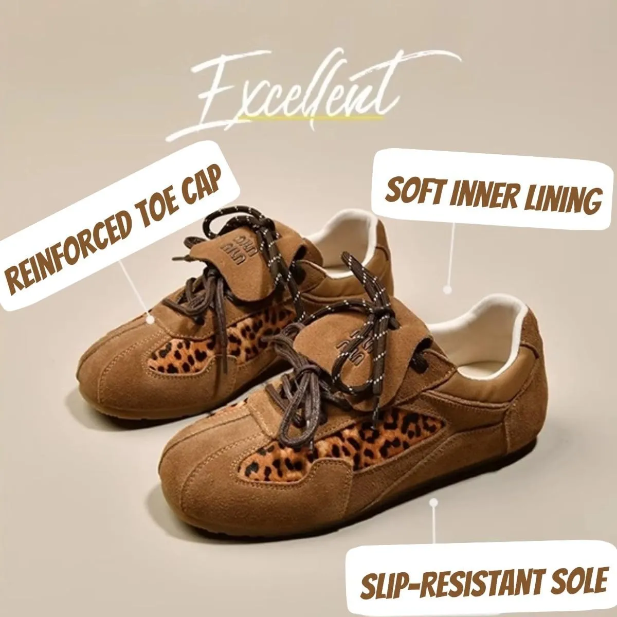 Retro Leopard Print Sneakers Women Fashion Flat Trainers – Vintage Gump Style Casual Lace-Up Walking Shoes Breathable & Wear-Resistant