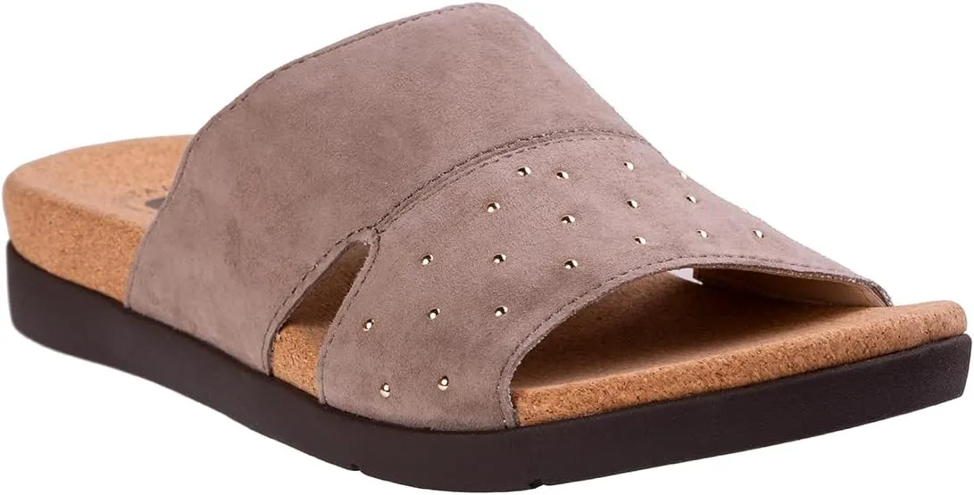 REVITALIGN Women's Lucy Stud Slide Sandal, Fossil, 8.5 Wide