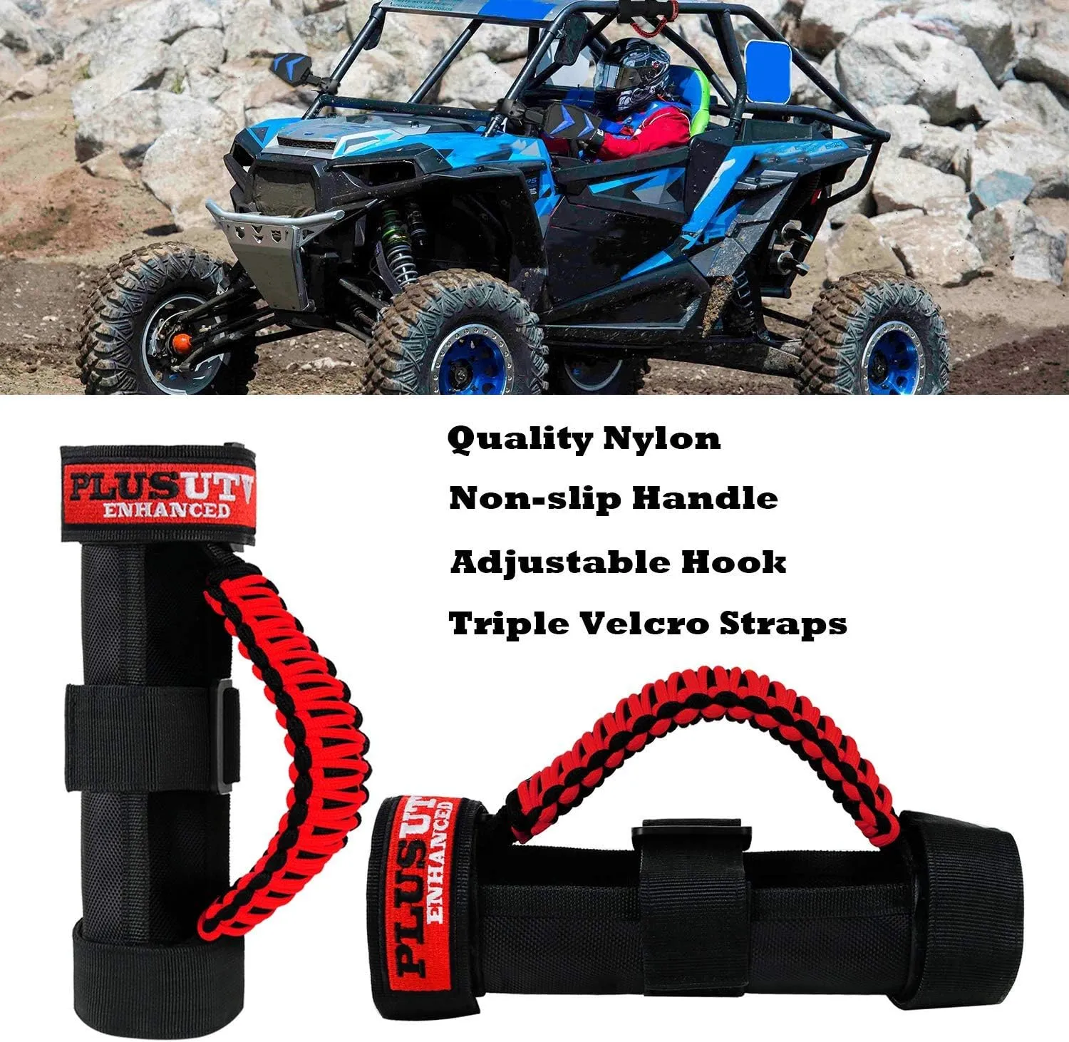 Roll Bar Grab Handles Grips Triple Straps for UTV ATV Polaris Ranger RZR XP900 1000 Honda Pioneer Talon Kawasaki Wildcat Yamaha YXZ Can Am 1.75-2 Inch Red 2PCS