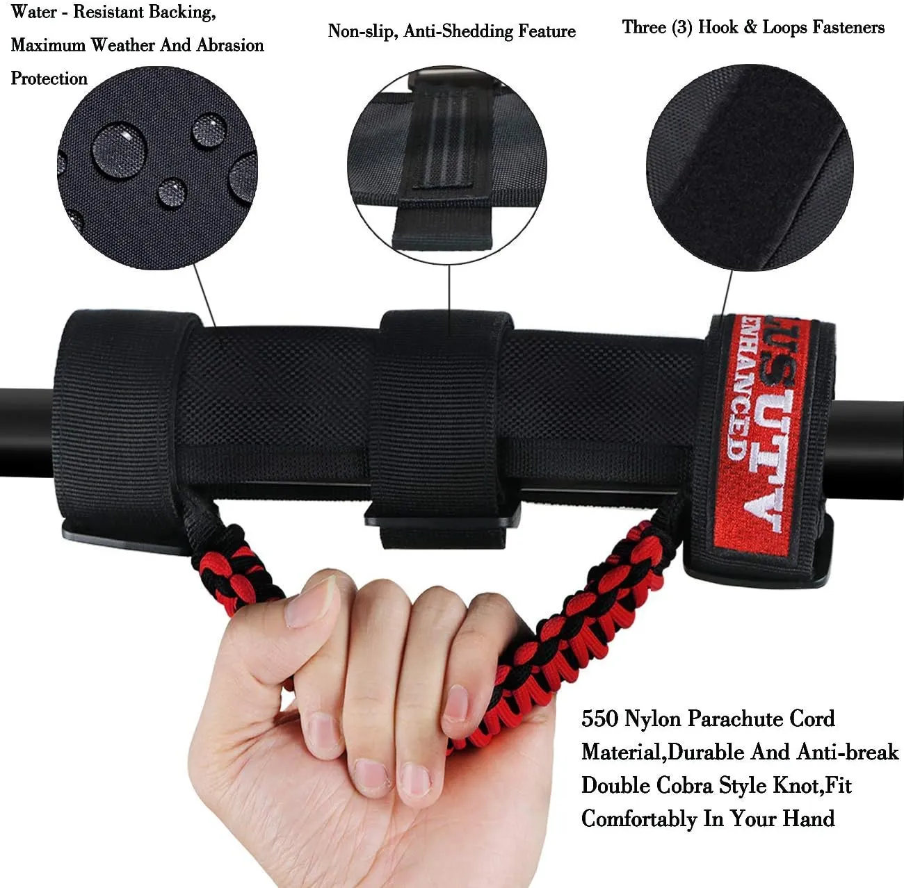 Roll Bar Grab Handles Grips Triple Straps for UTV ATV Polaris Ranger RZR XP900 1000 Honda Pioneer Talon Kawasaki Wildcat Yamaha YXZ Can Am 1.75-2 Inch Red 2PCS