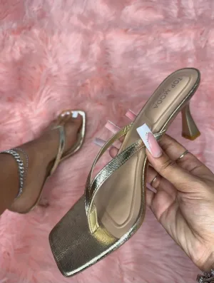 ROSSIE-56 Gold Kitten Heel Split Toe Mule Gold Faux Leather