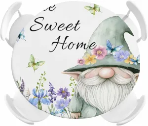 Round Fitted Tablecloth Pastoral Flowers Butterfly Dwarf Waterproof Table Cover for Indoor Outdoor Holiday Party Sweet Home Gnome Elastic Edged Tablecloths Fit Up 45"-54" Tables