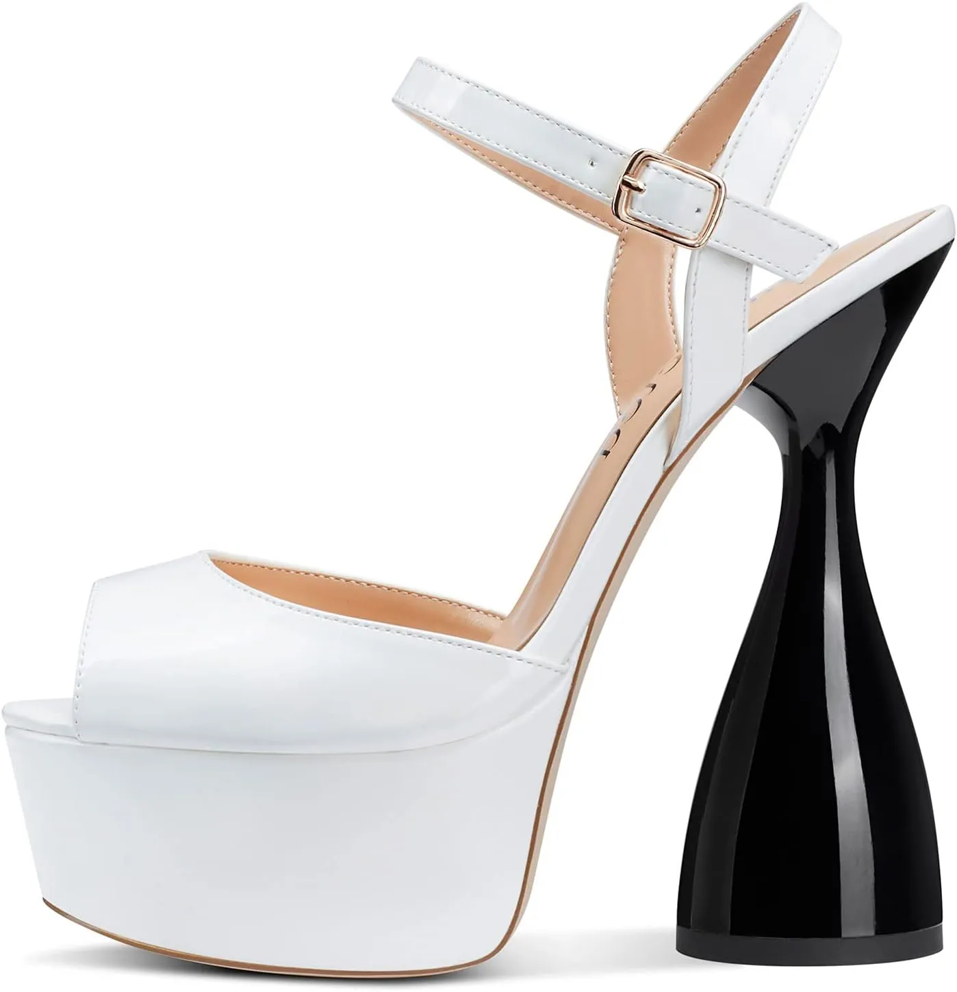 Saekcted Women's Chunky High Heels Platform Fashion Party Sandals Peep-Toe Ankel-Strap Sandal 6Inch Heel Shoes for Wedding Dress