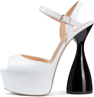 Saekcted Women's Chunky High Heels Platform Fashion Party Sandals Peep-Toe Ankel-Strap Sandal 6Inch Heel Shoes for Wedding Dress