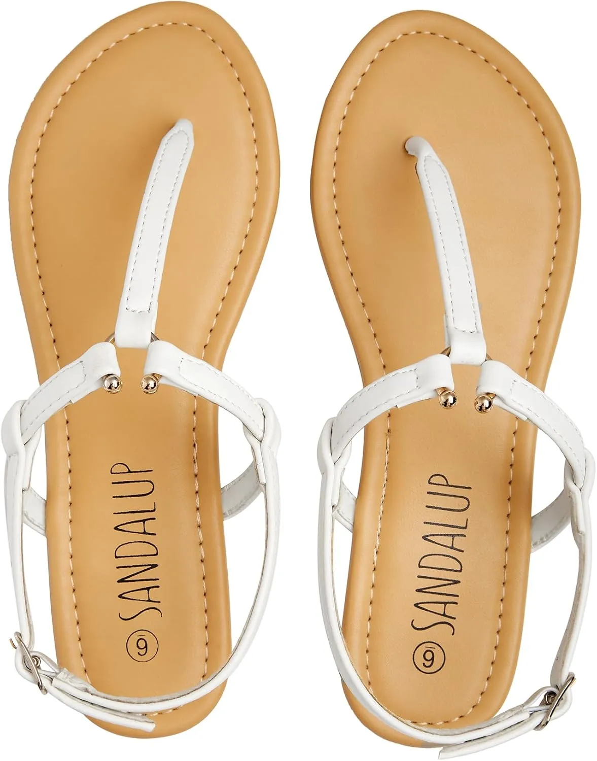 SANDALUP Thong Flat Sandals with Ring Metal and Adjustable Ankle Buckle for Women Summer