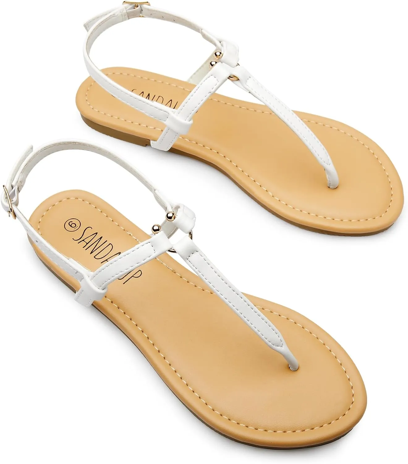 SANDALUP Thong Flat Sandals with Ring Metal and Adjustable Ankle Buckle for Women Summer