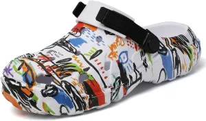 SECHRITE Womens Mens Clogs Garden Shoes Graffiti Slip On Mules Sports Sandals Unisex Adult Athletic Summer Outdoor Beach Slippers Water Shower Shoes