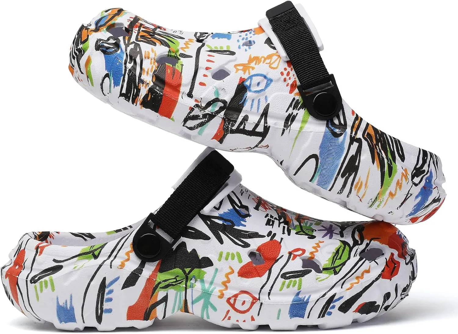 SECHRITE Womens Mens Clogs Garden Shoes Graffiti Slip On Mules Sports Sandals Unisex Adult Athletic Summer Outdoor Beach Slippers Water Shower Shoes