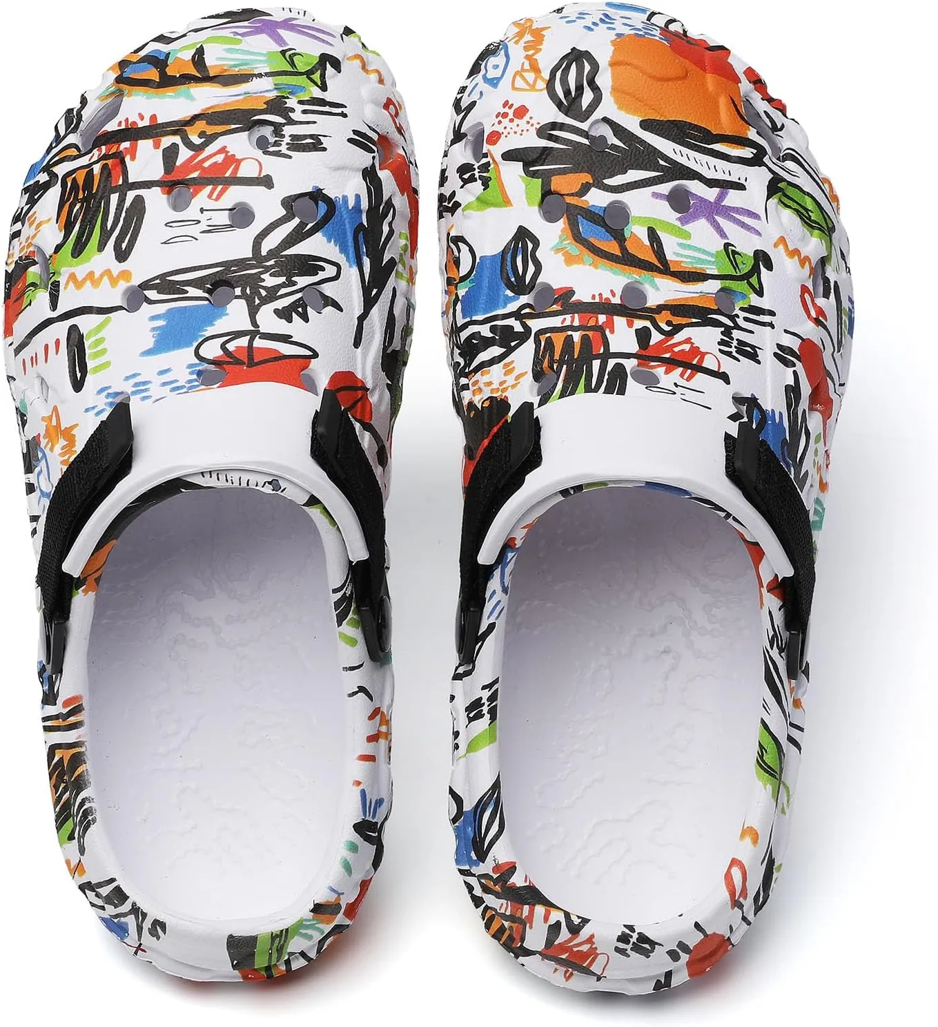 SECHRITE Womens Mens Clogs Garden Shoes Graffiti Slip On Mules Sports Sandals Unisex Adult Athletic Summer Outdoor Beach Slippers Water Shower Shoes