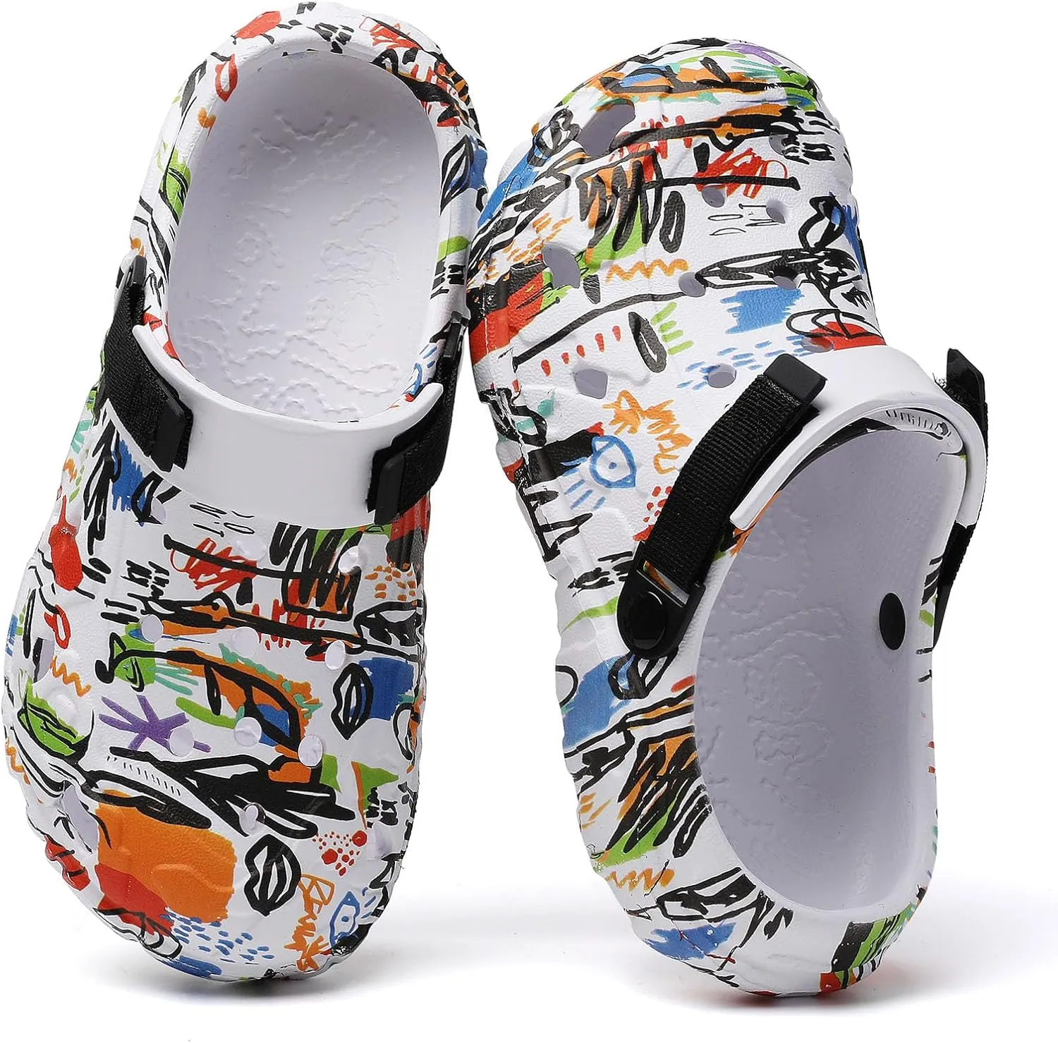 SECHRITE Womens Mens Clogs Garden Shoes Graffiti Slip On Mules Sports Sandals Unisex Adult Athletic Summer Outdoor Beach Slippers Water Shower Shoes
