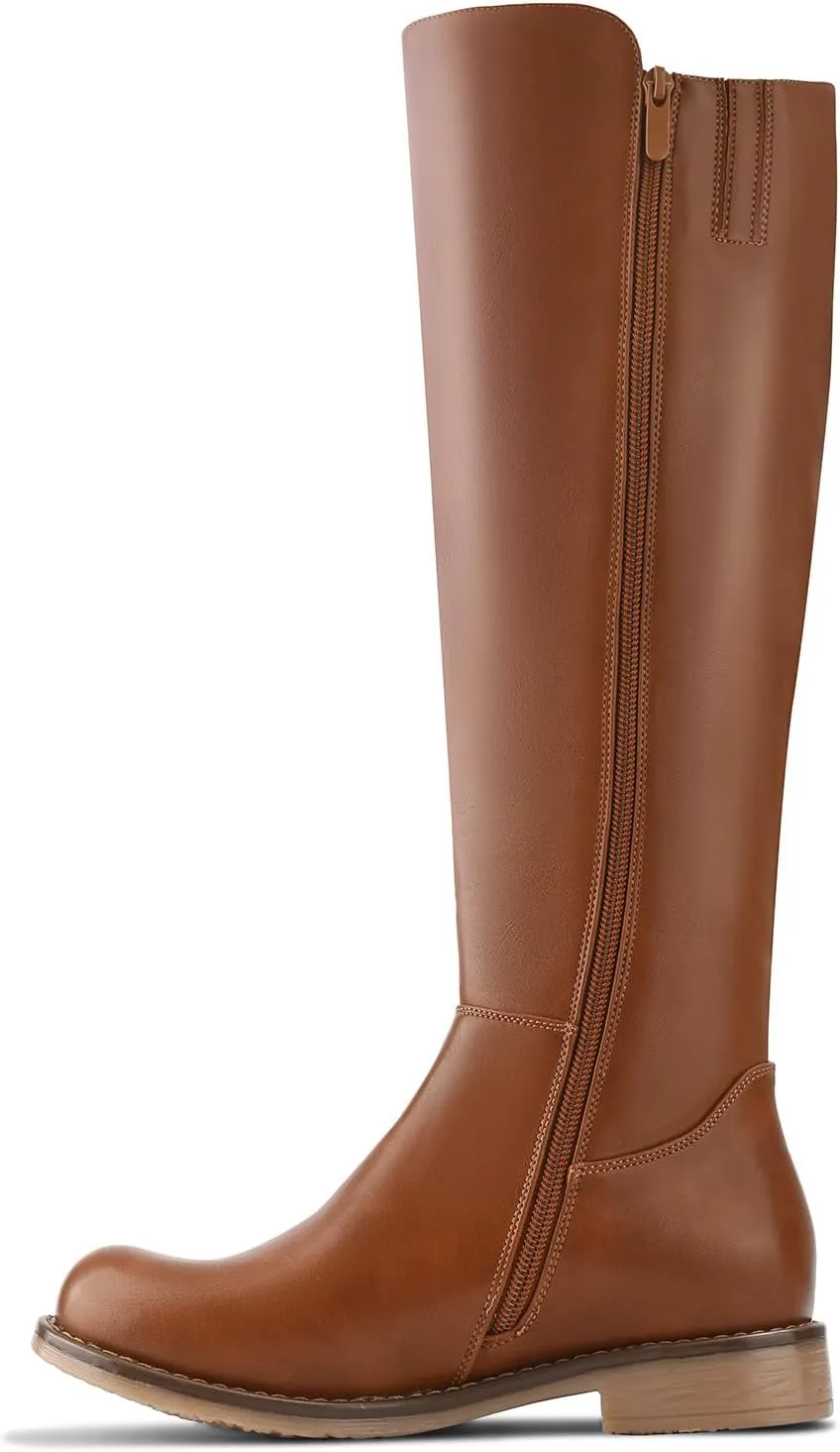 Shoe'N Tale Women's Knee High Boots Flat Low Heel Stretchy Round Toe with Side Zipper