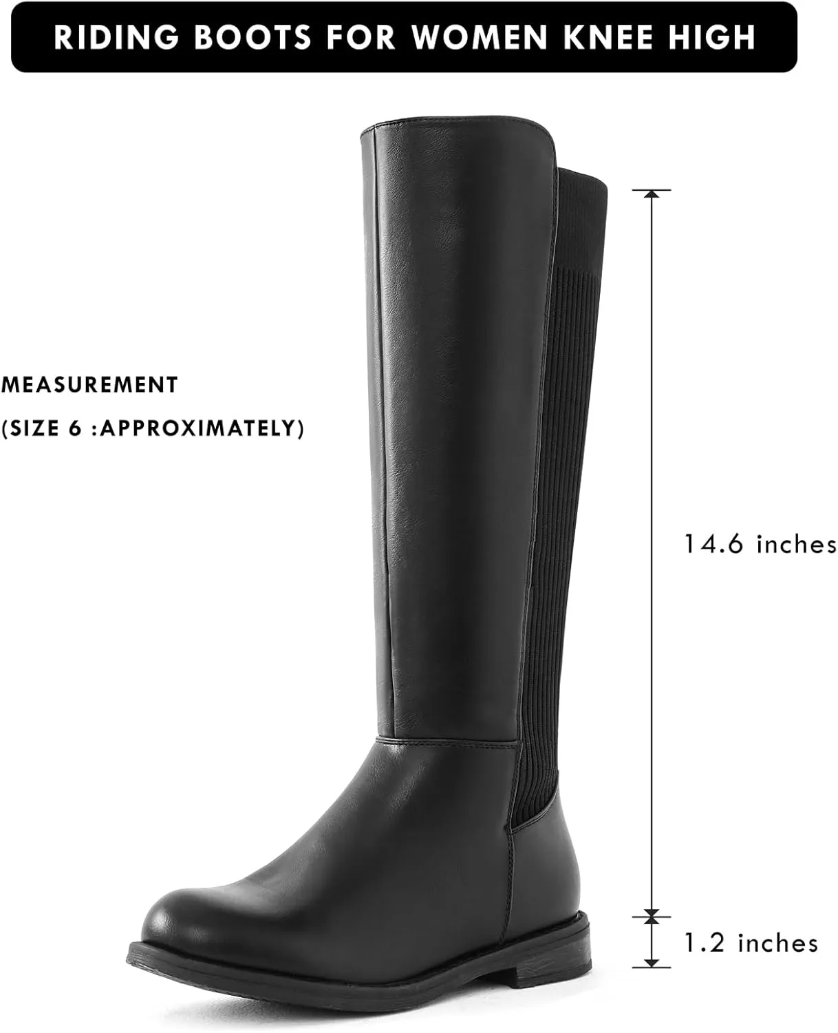 Shoe'N Tale Women's Knee High Boots Flat Low Heel Stretchy Round Toe with Side Zipper