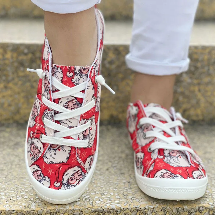 Shoes Women Loafers Lace-Up Site-wide sale Toe Christmas Round Santa Flat Fashion Casual Discounted shipping