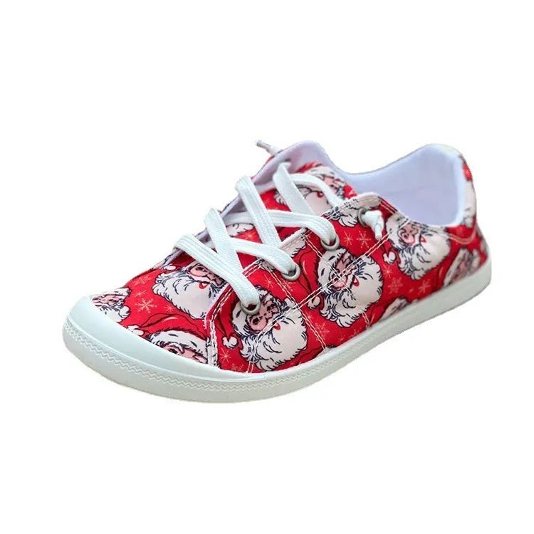 Shoes Women Loafers Lace-Up Site-wide sale Toe Christmas Round Santa Flat Fashion Casual Discounted shipping