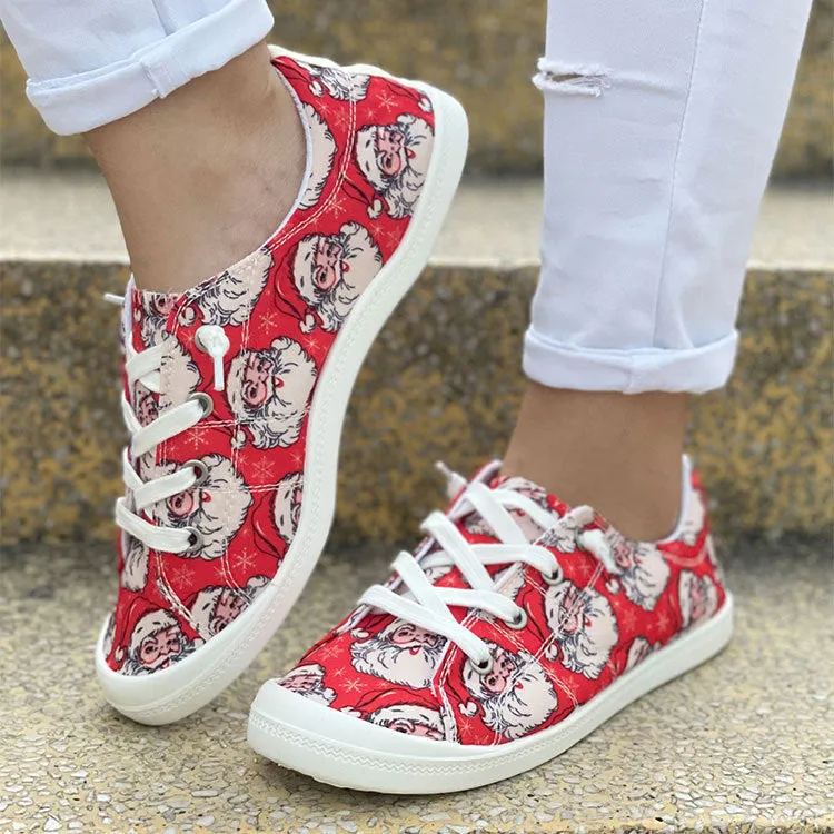 Shoes Women Loafers Lace-Up Site-wide sale Toe Christmas Round Santa Flat Fashion Casual Discounted shipping