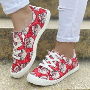 Shoes Women Loafers Lace-Up Site-wide sale Toe Christmas Round Santa Flat Fashion Casual Discounted shipping