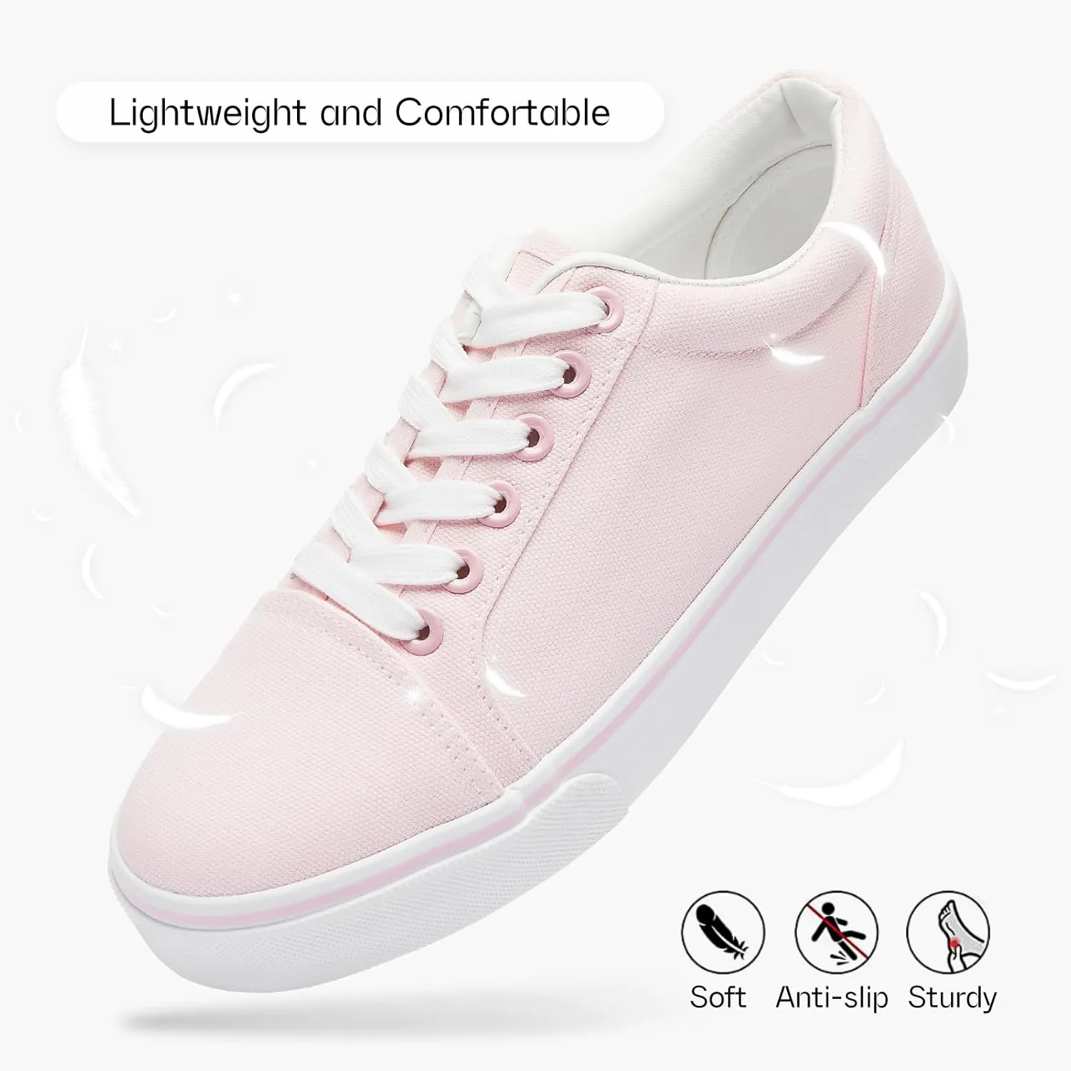 Shupua Women's Canvas Sneakers - White, Casual, Classic, Spring/Summer, Solid, Flat Heel, Athletic Shoes, Skateboarding, Lace-Up, Bow, Rubber Sole, Not Water Resistant, Adult Women's Size