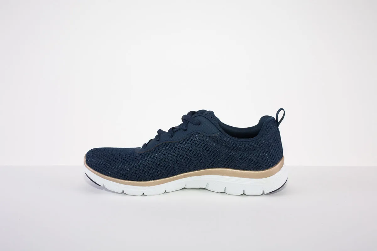 SKECHERS 149303 FLEX APPEAL 4.0 LACED TRAINER - NAVY/GOLD
