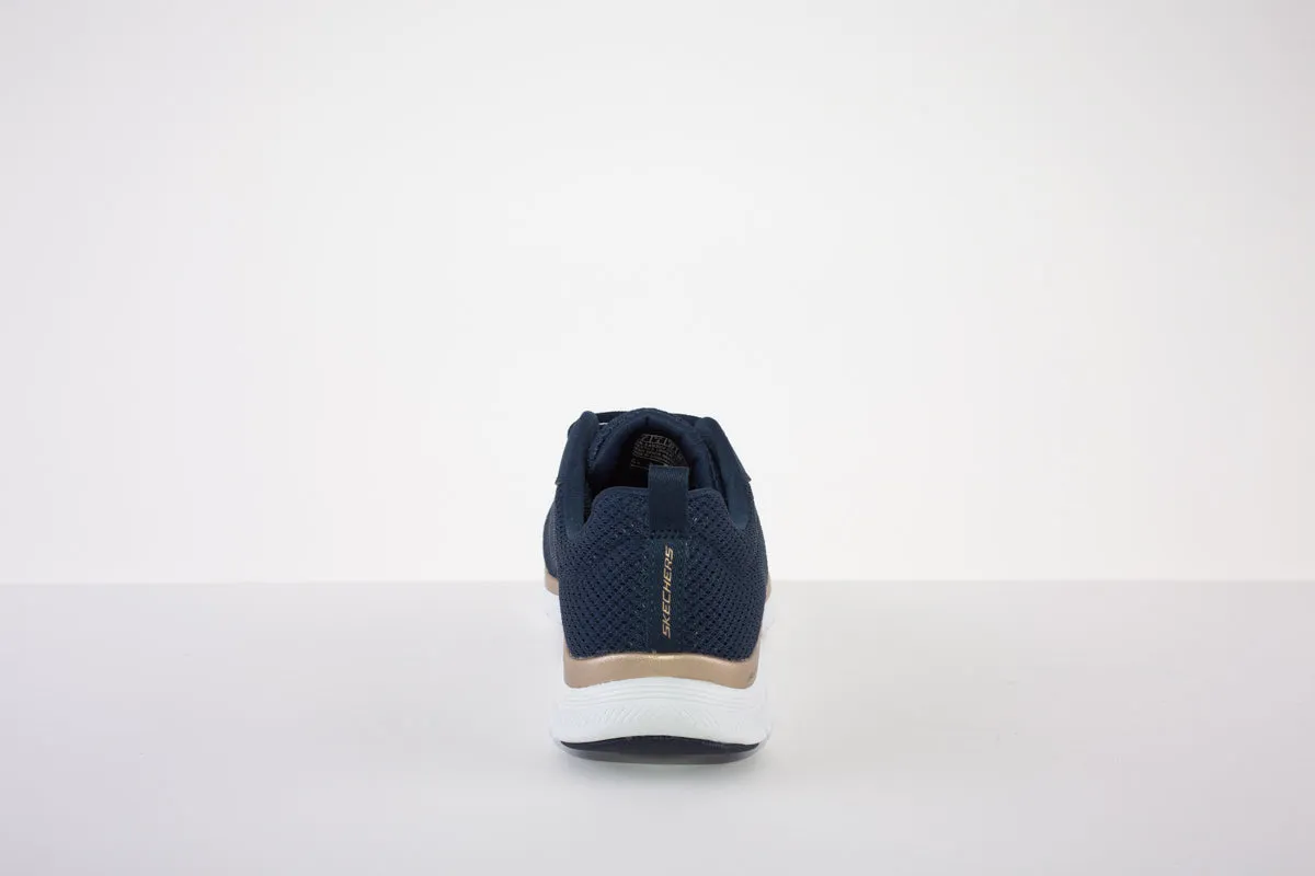 SKECHERS 149303 FLEX APPEAL 4.0 LACED TRAINER - NAVY/GOLD