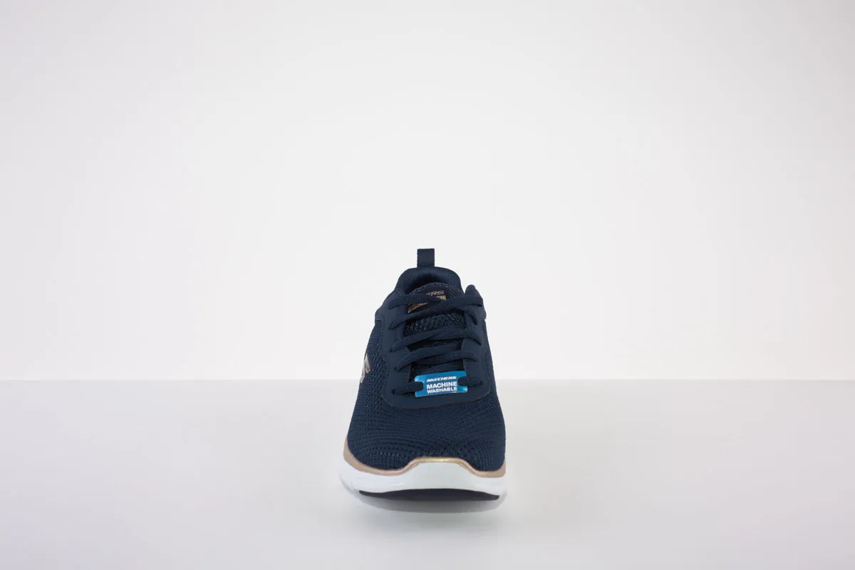 SKECHERS 149303 FLEX APPEAL 4.0 LACED TRAINER - NAVY/GOLD