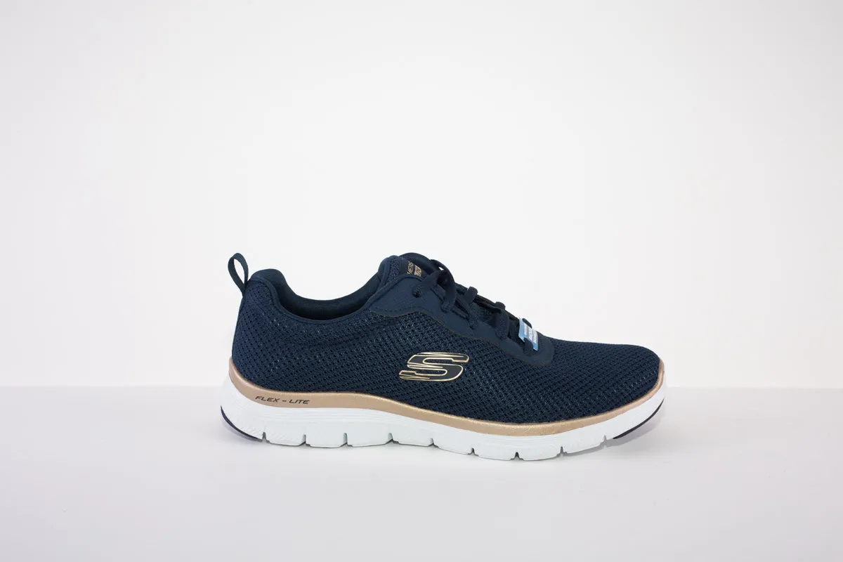 SKECHERS 149303 FLEX APPEAL 4.0 LACED TRAINER - NAVY/GOLD