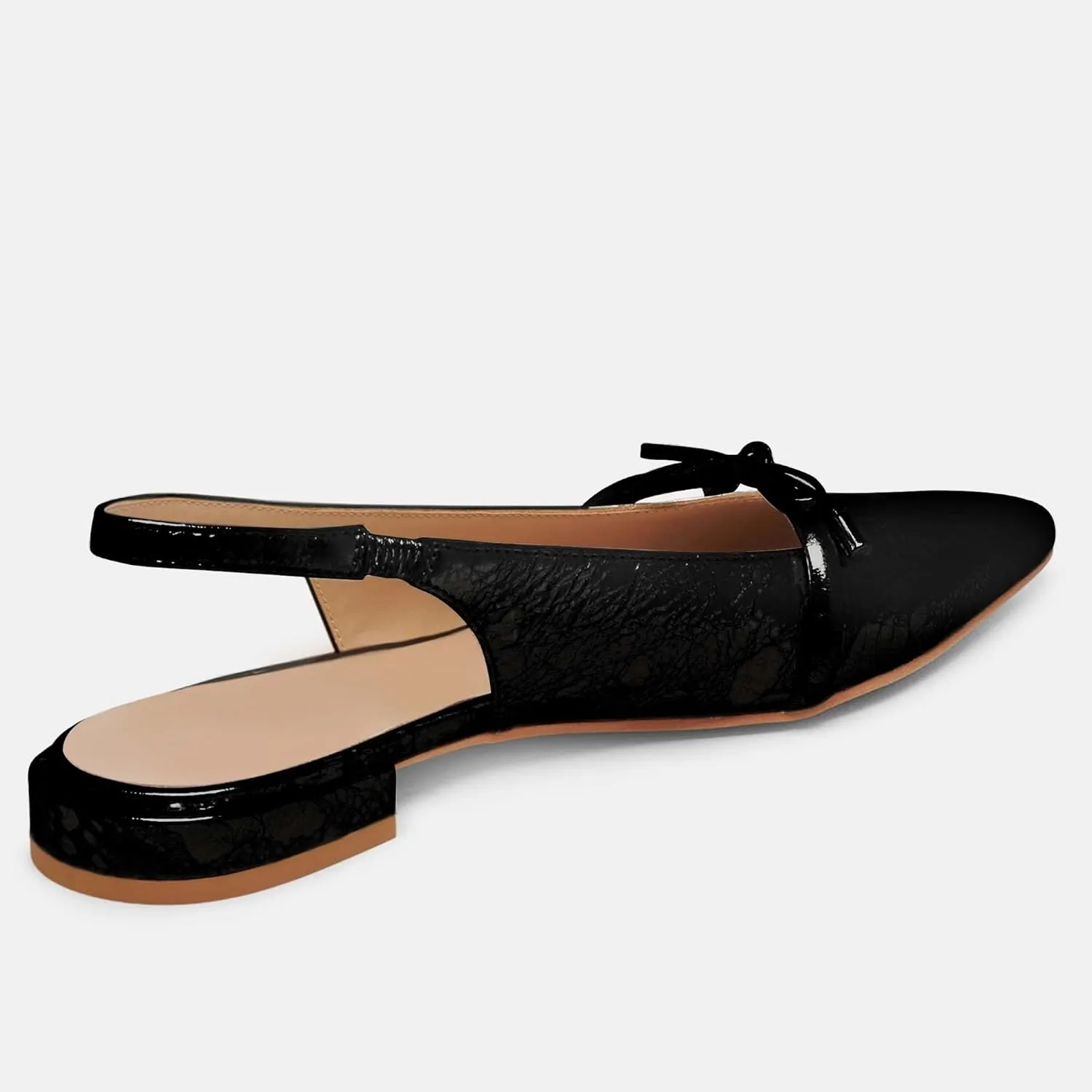 Slingback Flats for Women Bow Tie Closed Pointed Toe Low Heel Pumps Comfortable Work Dress Ballet Flats Mule Shoes
