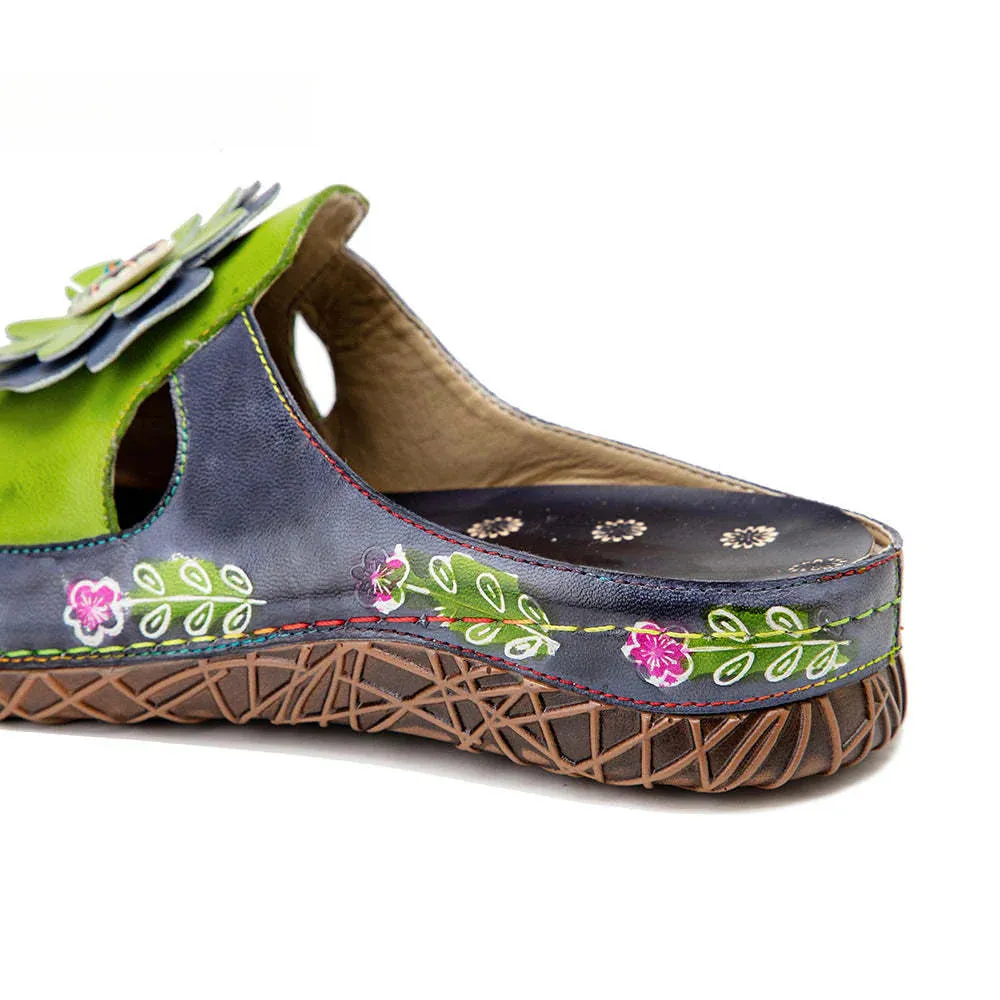 Socofy Flat Flower Daily Home Casual Back Heel Half Slippers Women