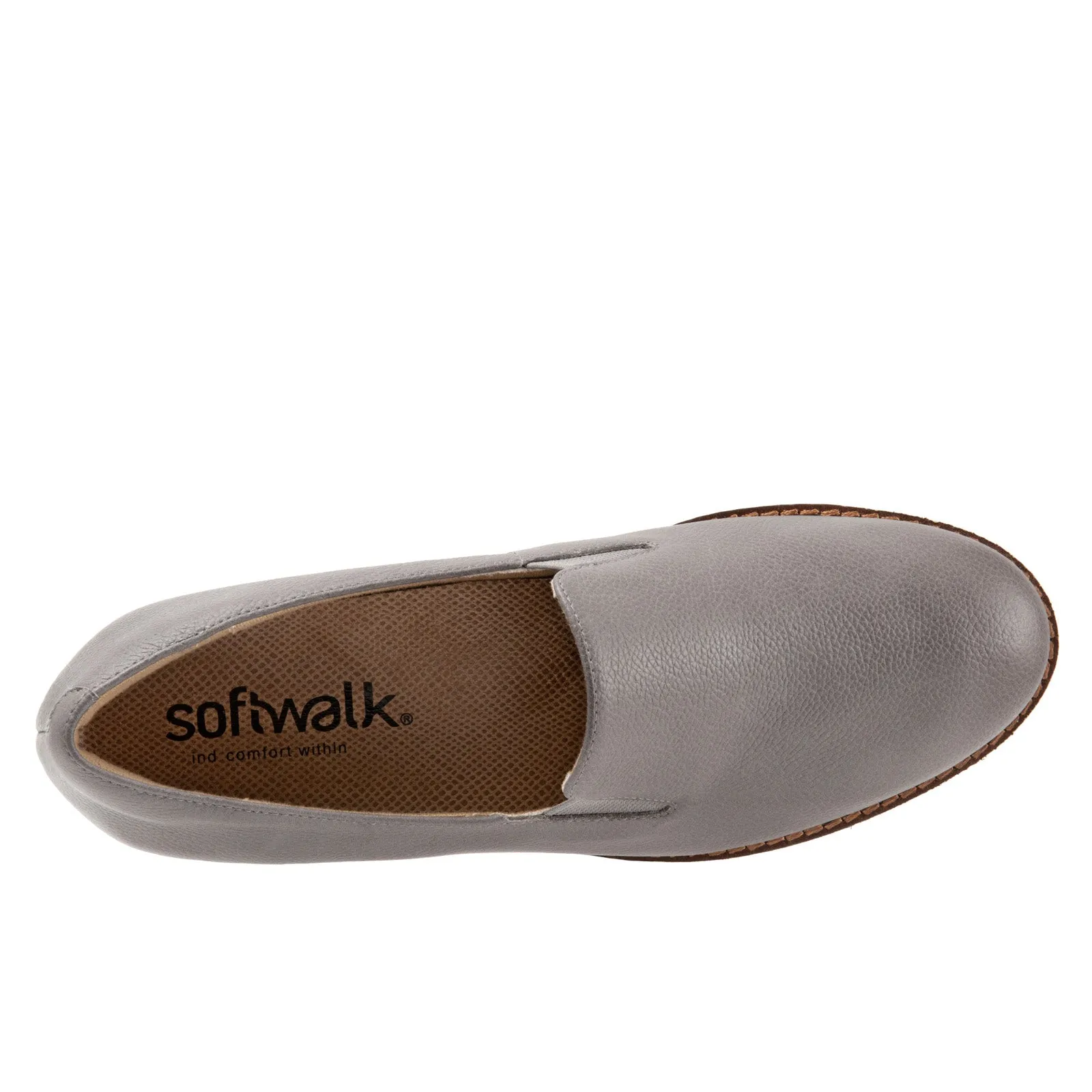 Softwalk Whistle S1810-081 Womens Gray Narrow Leather Loafer Flats Shoes