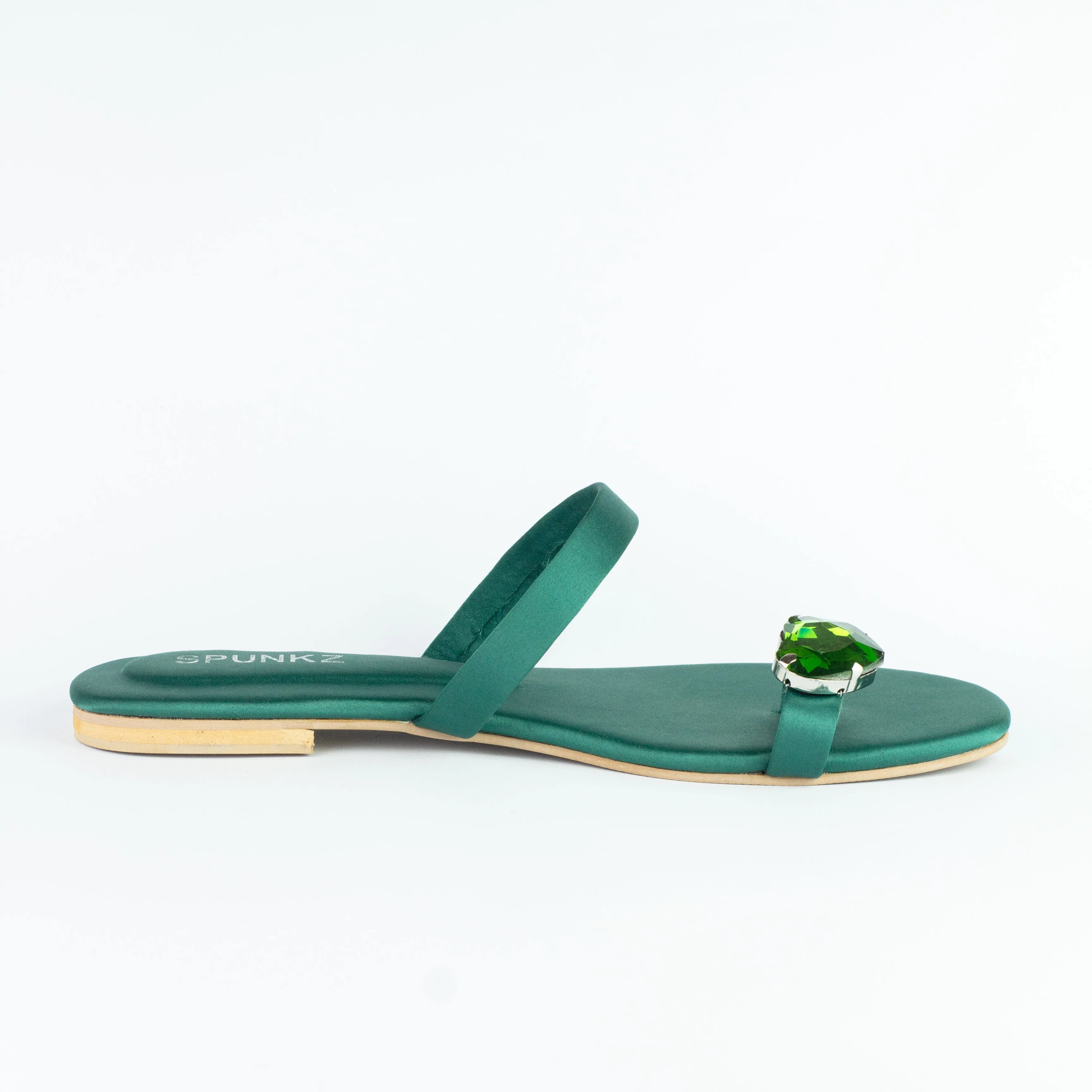 Spunkz Emerald Green Heart Shape Diamond Toe Ring Flats-11076