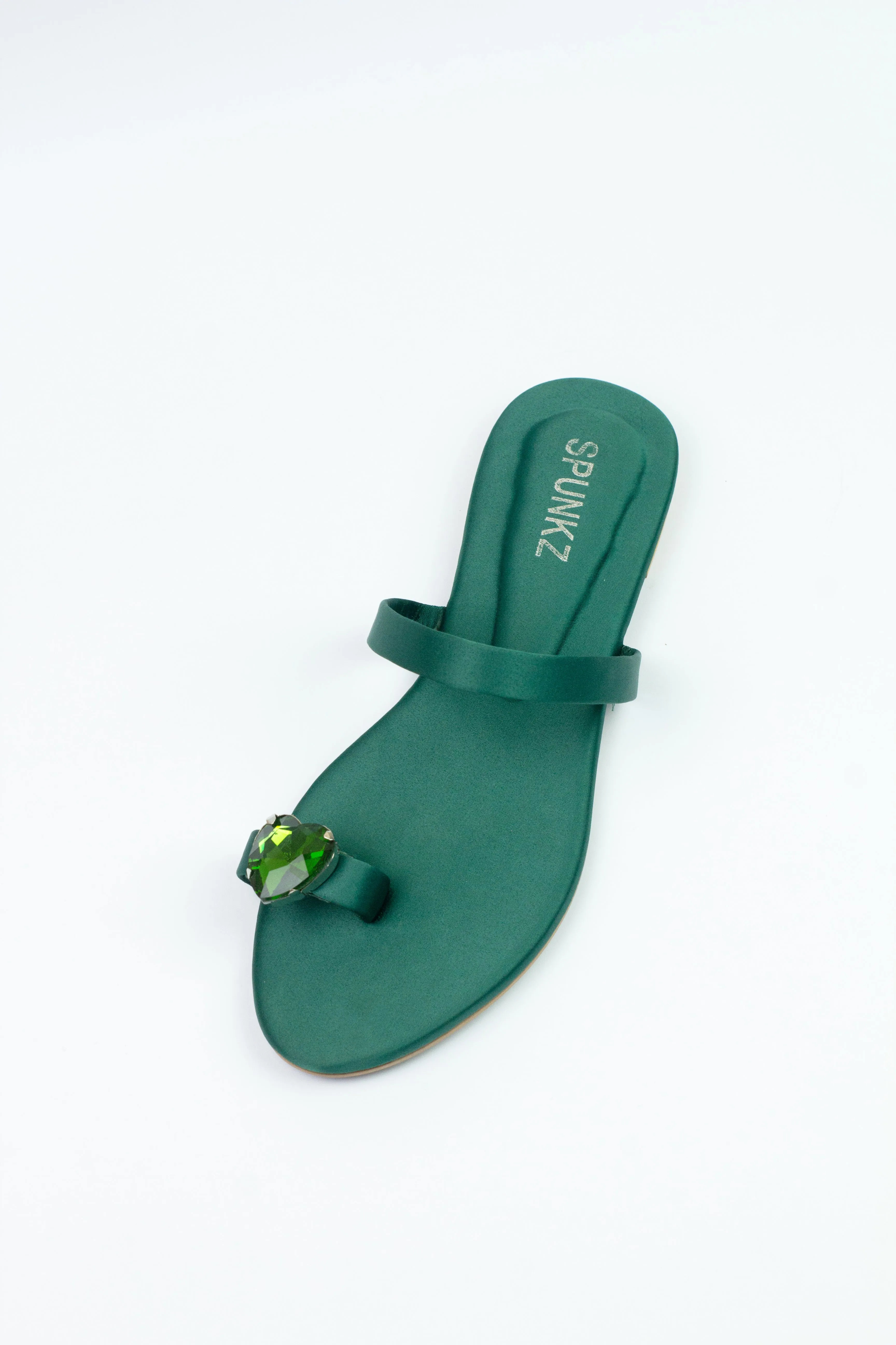 Spunkz Emerald Green Heart Shape Diamond Toe Ring Flats-11076