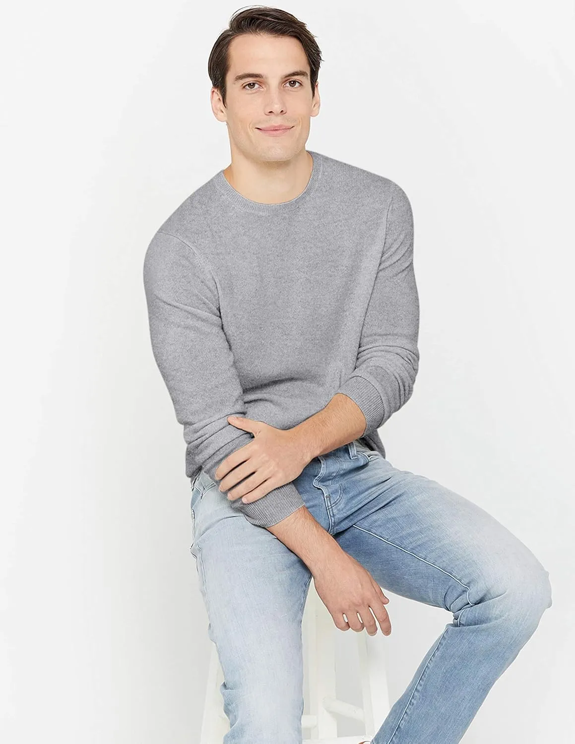 State Cashmere Men's Essential Crewneck Sweater 100% Pure Cashmere Classic Long Sleeve Pullover