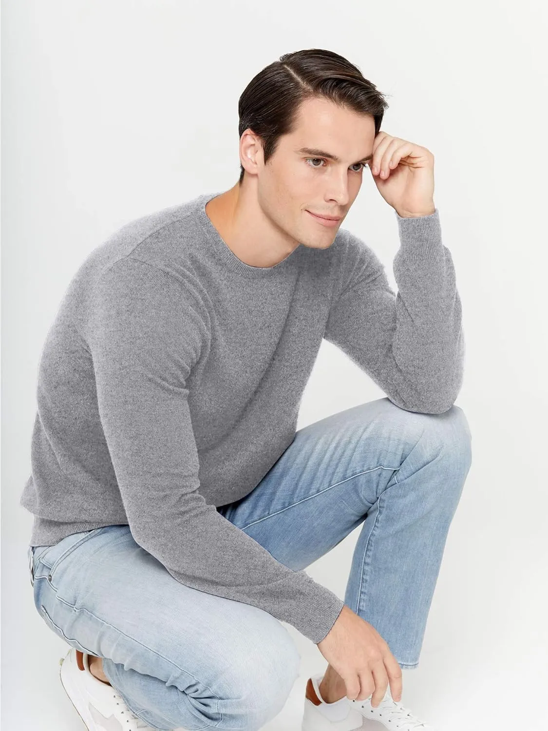 State Cashmere Men's Essential Crewneck Sweater 100% Pure Cashmere Classic Long Sleeve Pullover