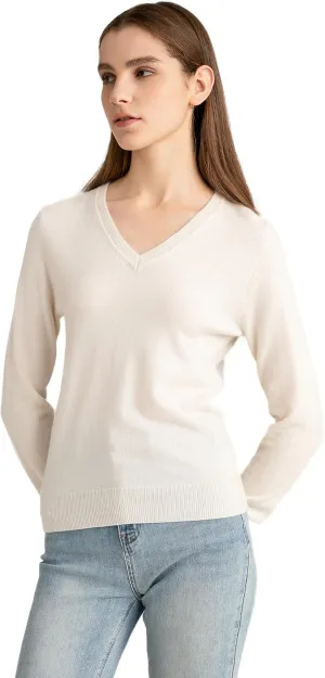 State Cashmere Women’s Essential V-Neck Sweater 100% Pure Cashmere Classic Long Sleeve Pullover