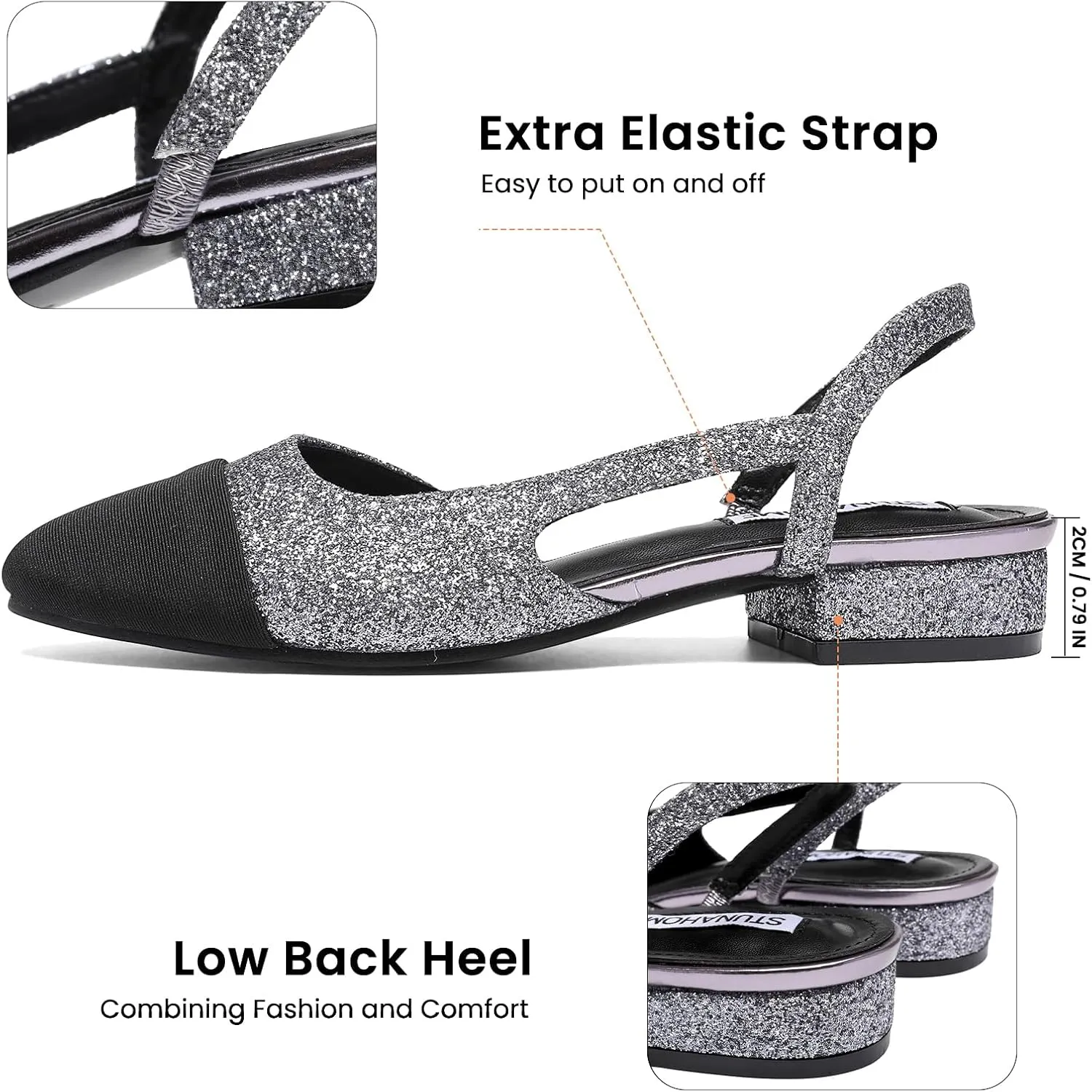 STUNAHOME Womens Slingback Flats Two Tone Closed Round Toe Casual Pumps for Office or Fashion