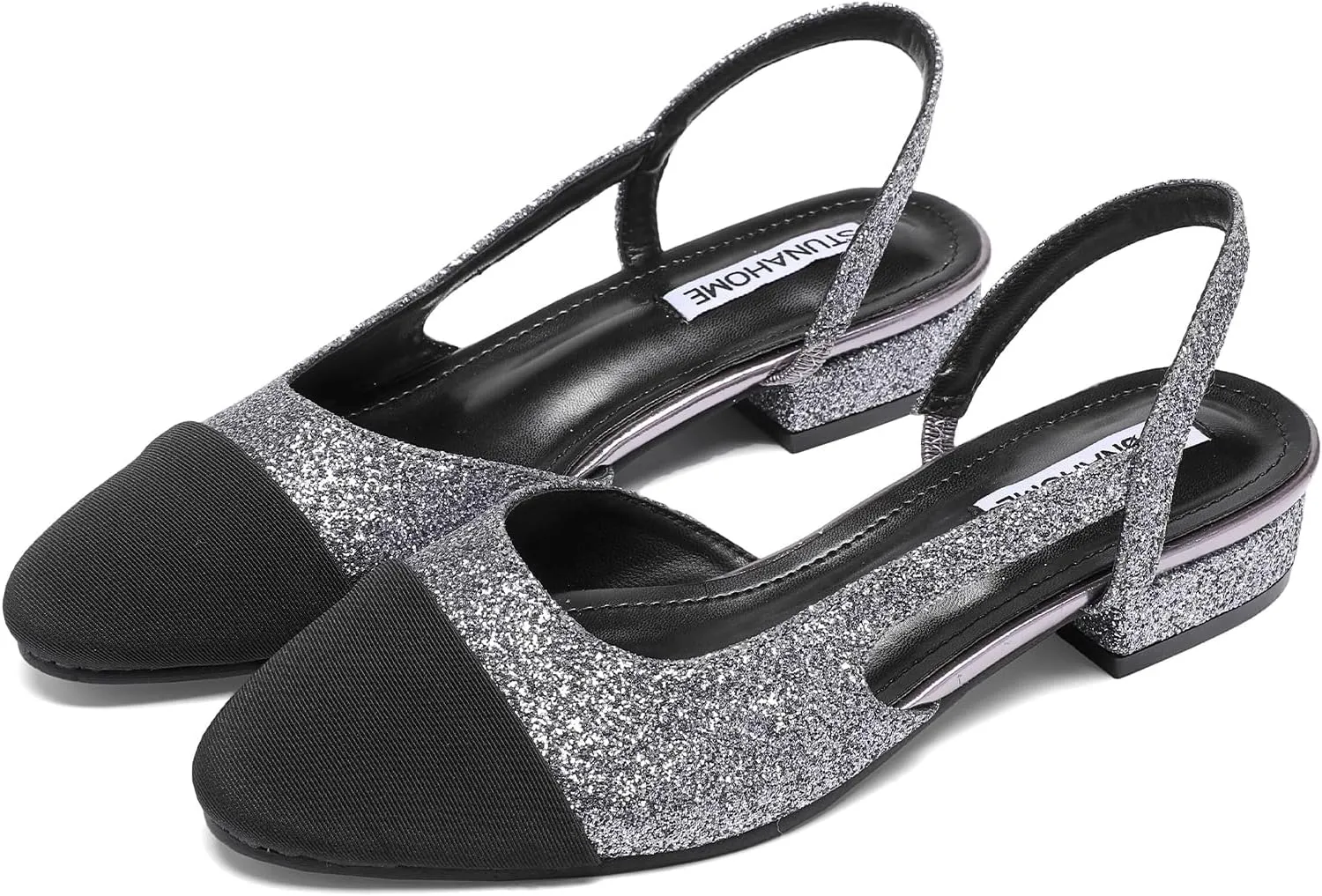 STUNAHOME Womens Slingback Flats Two Tone Closed Round Toe Casual Pumps for Office or Fashion