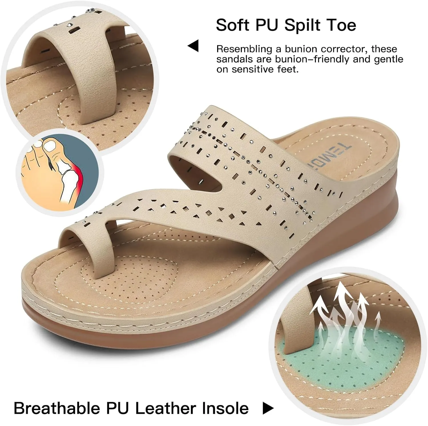 TEMOFON Flip Flops for Women Summer: Comfortable Walking Sandals,Arch Support,Orthopedic Bunion Sandal, Dressy Black/Navy/White Sandals Size 5-11