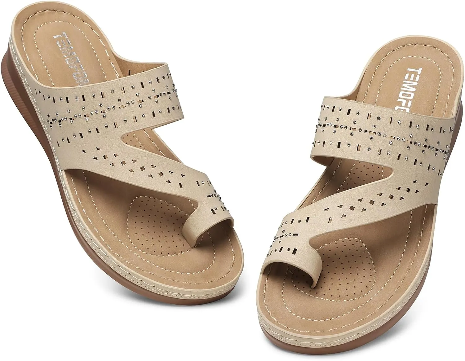 TEMOFON Flip Flops for Women Summer: Comfortable Walking Sandals,Arch Support,Orthopedic Bunion Sandal, Dressy Black/Navy/White Sandals Size 5-11