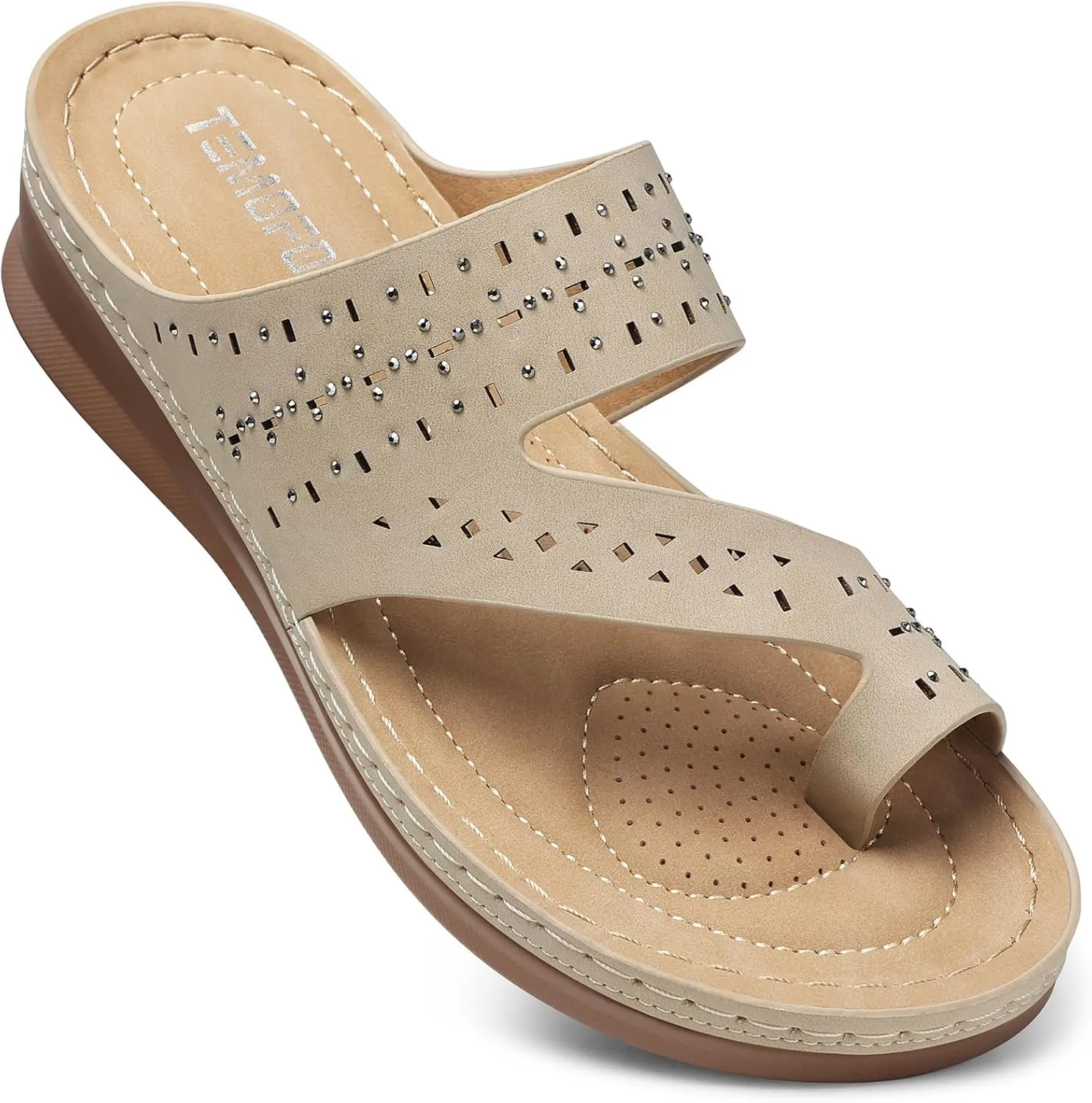 TEMOFON Flip Flops for Women Summer: Comfortable Walking Sandals,Arch Support,Orthopedic Bunion Sandal, Dressy Black/Navy/White Sandals Size 5-11