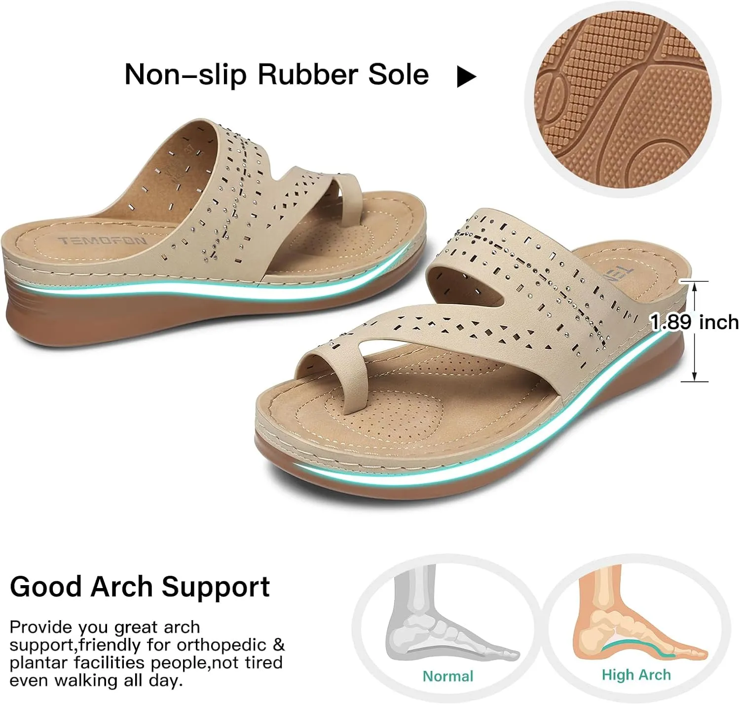 TEMOFON Flip Flops for Women Summer: Comfortable Walking Sandals,Arch Support,Orthopedic Bunion Sandal, Dressy Black/Navy/White Sandals Size 5-11
