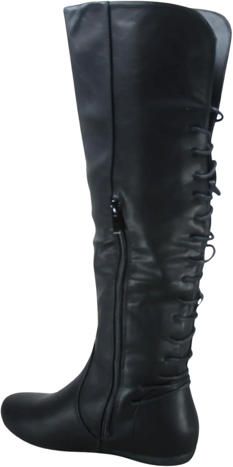 TOP Moda Night-76 Women's Mid Calf Round Toe Buckle Slouched Flat Boots