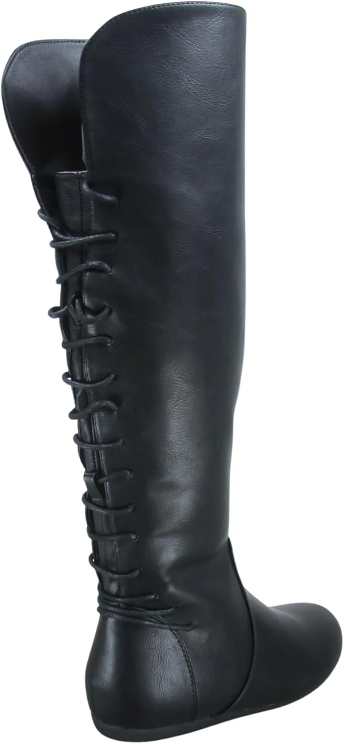 TOP Moda Night-76 Women's Mid Calf Round Toe Buckle Slouched Flat Boots